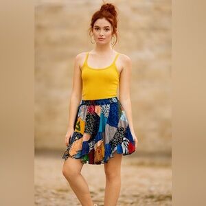 Peaceful People Women's S/M Patchwork Boho Gypsy Mini Skirt Colorful Eclectic